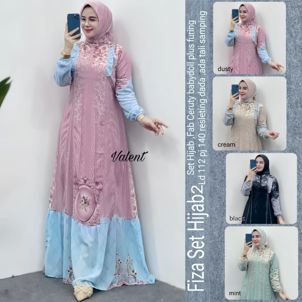 ada grup reseller bisa join tanya ke admin alyastore Fiza Set Hijab 2 Gamis + Hijab Premium  Valent 