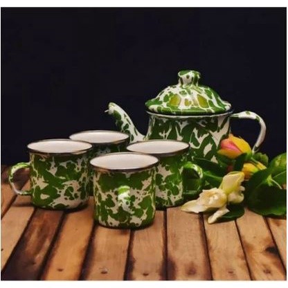 Set Teko Ekonomi + 4 mug D7 Blirik Hijau Eskan 12 Mug Blirik Diameter 7cm Teko Gelas Blirik Teko Bli