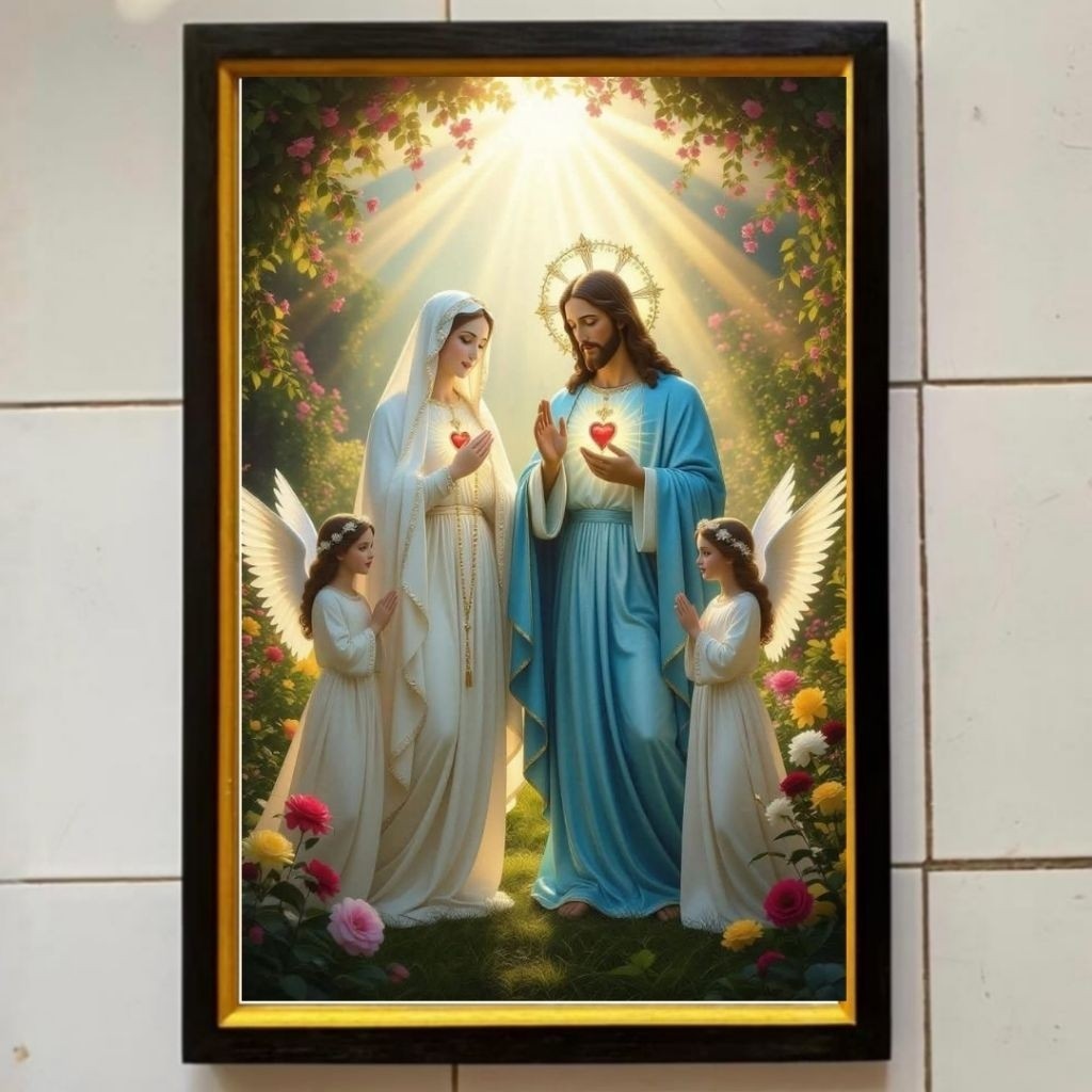 Hiasan dinding lukisan Cetak gambar Tuhan Yesus plus bingkai ukuran 65cmx45cm