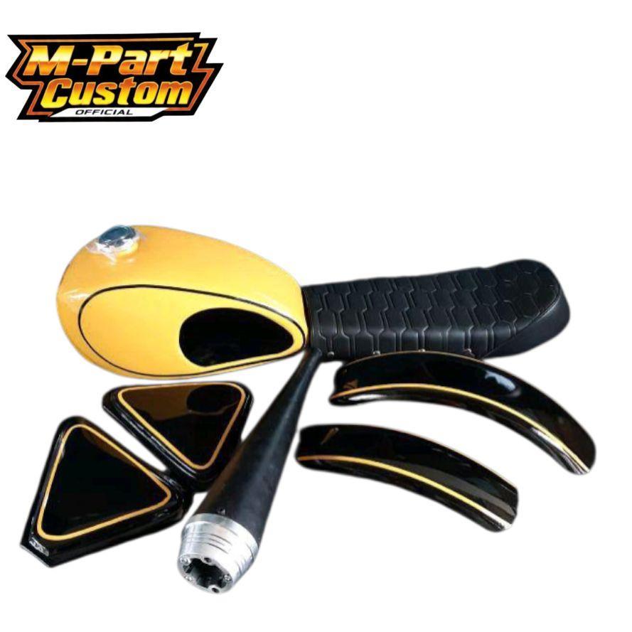 Paket Tangki Motor paket set custom kuning hitam Body Custom Thunder Tiger Megapro CB GL100 byson da