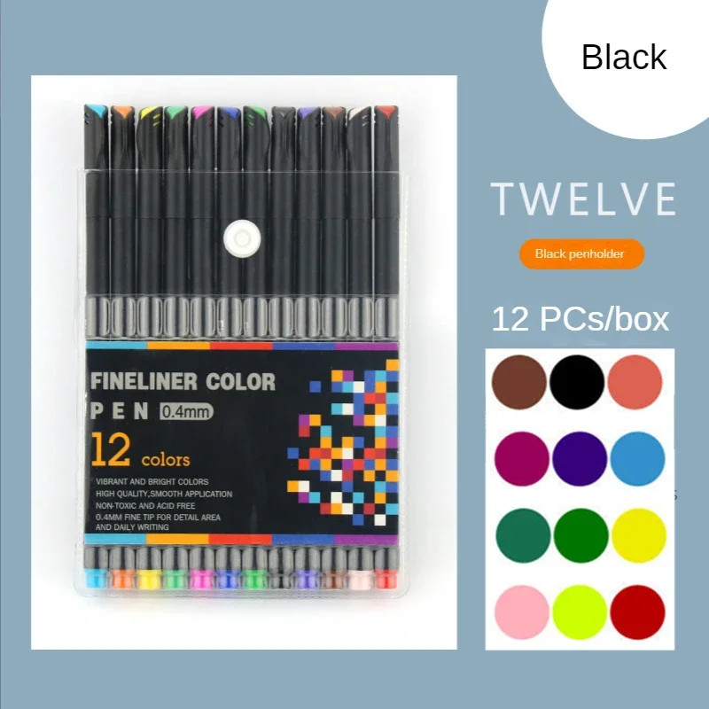 Set Bolpoin Warna Pena Lukis Sketsa Waterbased Spidol Fineliner 0.4Mm 12 Warna Drawing Pen Art