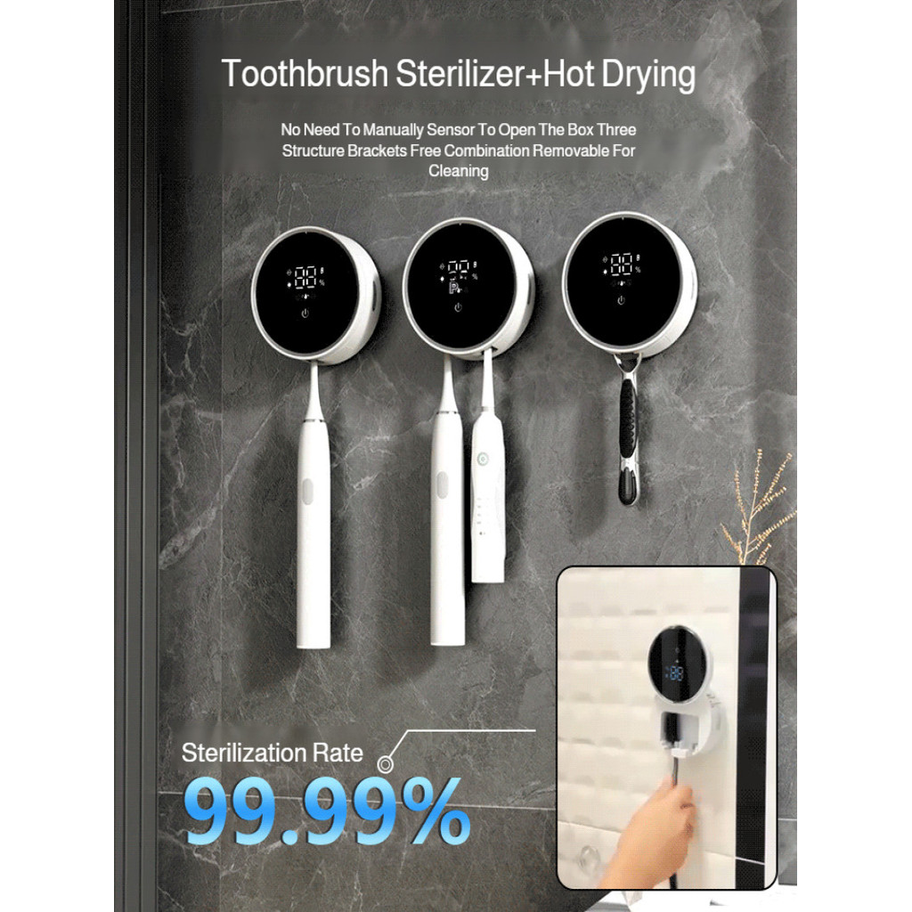 Toothbrush cleaner, sinfector, dryer, UV arging sterilization toothbrush holder, pun-free wall-mount