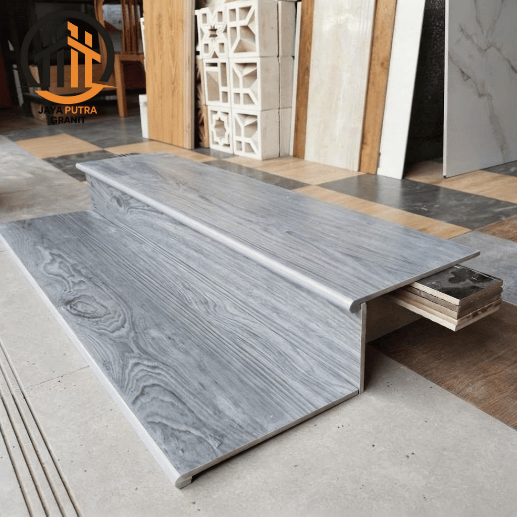 Granit Tangga Motif Kayu Abu-Abu Double Bevel 30x80 30x90 30x100 30x120 - Keramik Tangga Custom Step