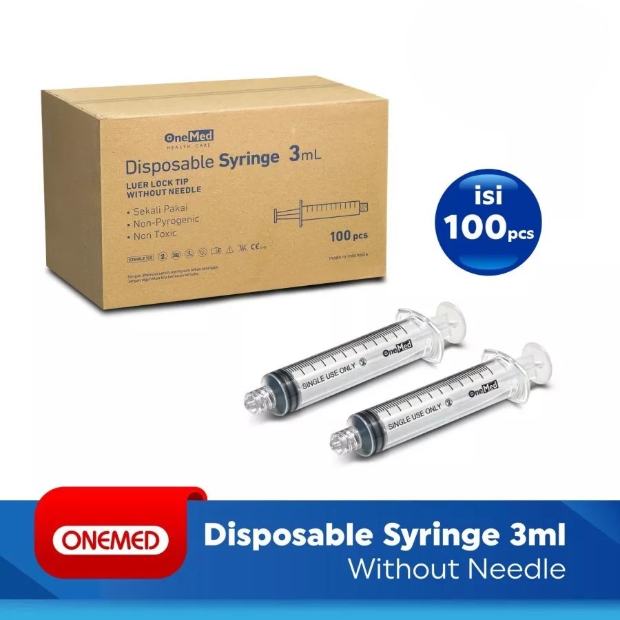 OneMed Spuit 3 cc / 10 cc  Tanpa Jarum 1 Dus isi 100pcs