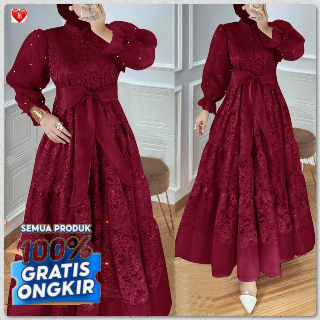 MODEL BARU  Gamis brukat / Gamis Brukat kombinasi Organza Mutiara / Gamis Organza kombinasi / Gamis 