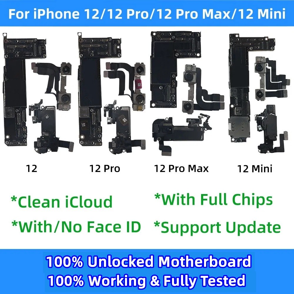 100% Unlocked For iphone 12 mini Logic Board unaltered Mainboard For iPhone 12 pro max With/No Face 