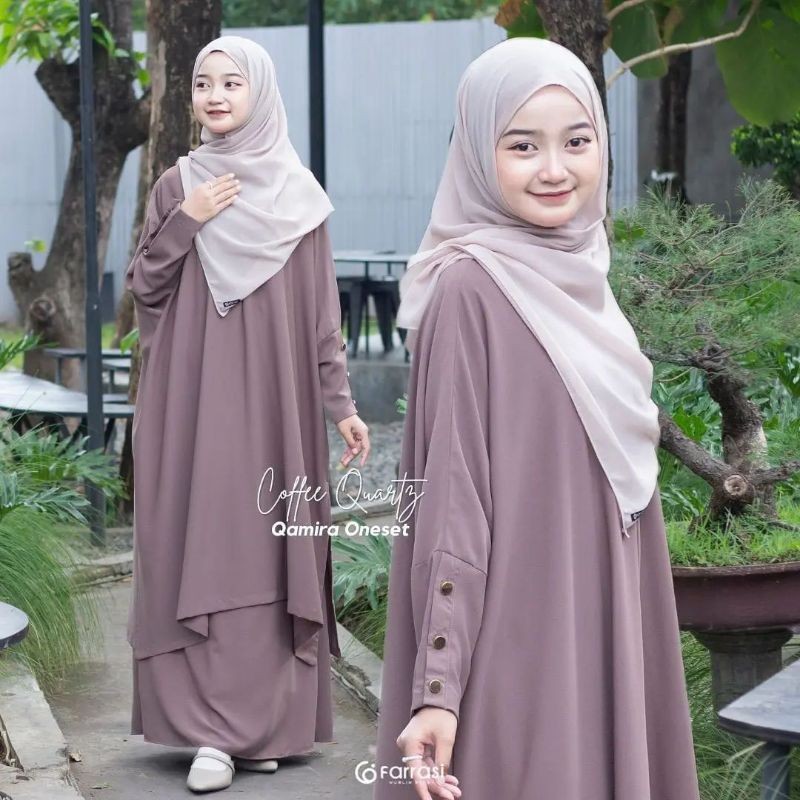 FHIRMAN.CO QAMIRA One Set Rok Anak Umur 7-15 Tahun Setelan Tunik Abaya Model Batwing SETELAN ROK Tun