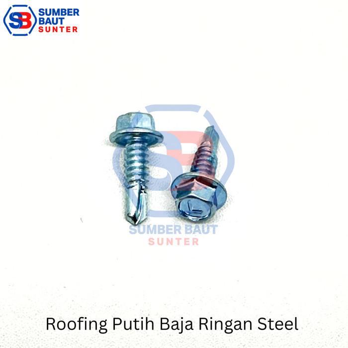 Skrup Baja Ringan 12x20 Roofing Putih Steel Moon Lion