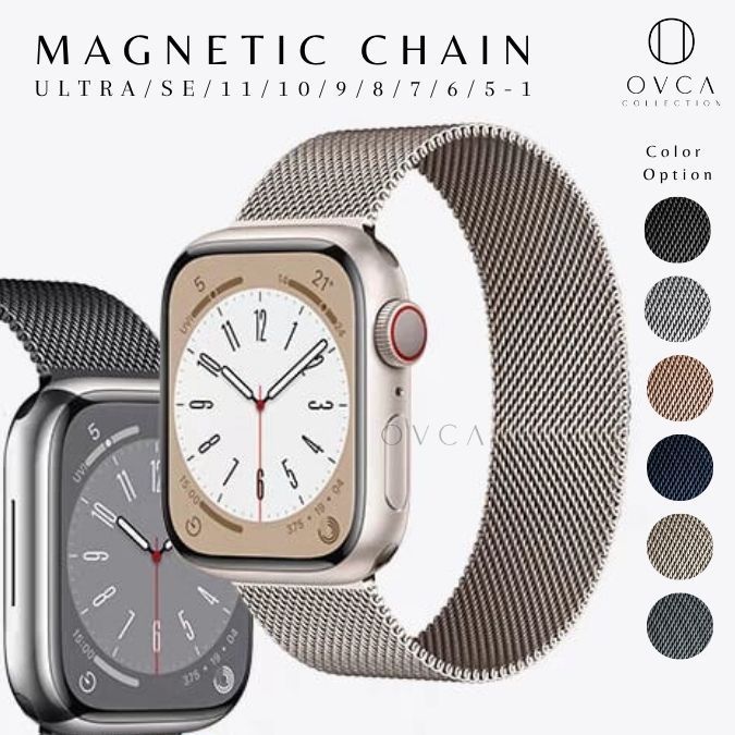 OVCA Strap Tali Jam Apple iWatch Series ULTRA 11 10 9 8 7 6 SE Milanese Stainless Steel Besi Rantai