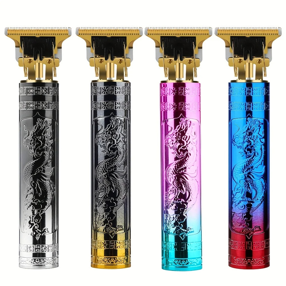 Vintage T9 Professional Hair Trimmer Dragon Design Metal Body USB arging Stainless Steel Blades 4 Gu