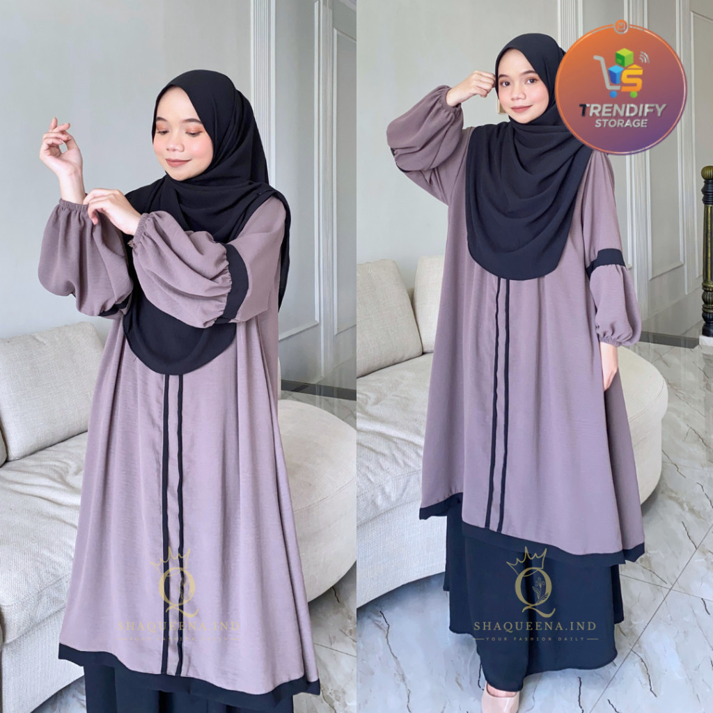 Trendifysto- Oneset Tunik Rok Malaya Setelan Rok Syar’i Jumbo Gamis kombinasi simple - Shaqueena.ind