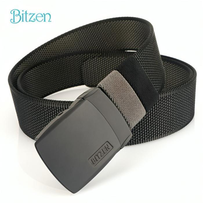 Reyfashion Store Bitzen Ikat Pinggang Pria Nylon Canvas Sabuk Berkualitas Premium Kulit - Hitam&Abu