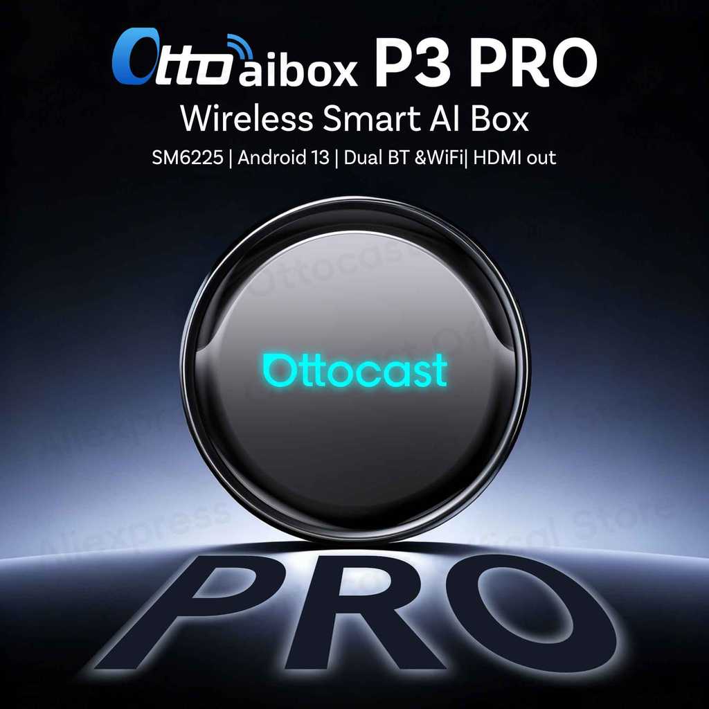 OTTOCAST P3 PRO AI Box Smart SM6225 Android Box Wireless CarPlay Android Auto AI Voice Aksesoris Mob