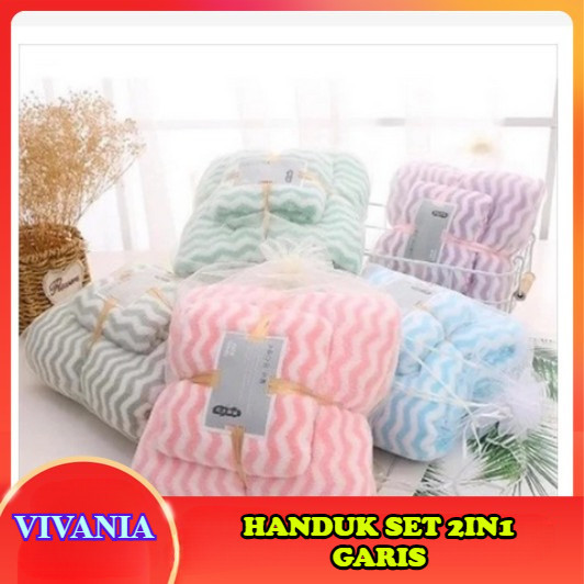 VIVANIA - HANDUK SET 2IN1 GARIS Gift Set Handuk Lembut Handuk Microfiber 2in1