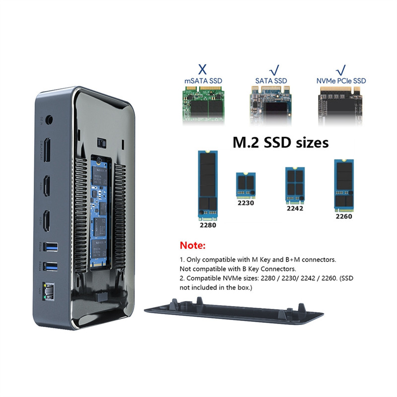 WAVLINK USB C 13-In-1 Docking Station Triple 4K@60Hz splay M.2 Pcie/SATA SSD Enclosure For Professio