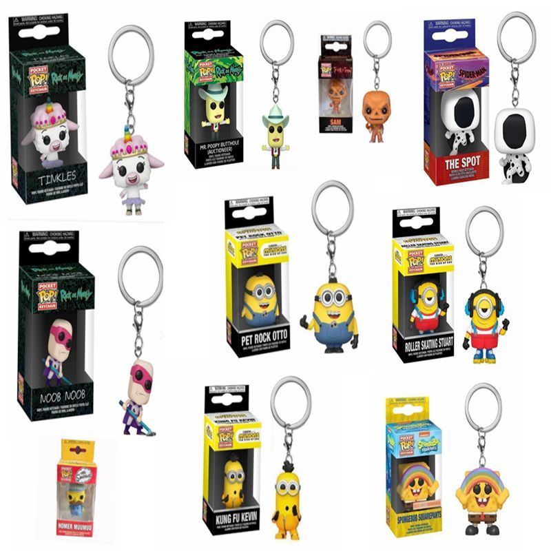 Funko POP Rick Mr poopy Butthole Noob Tinkles pider-man SpongeBob SquarePants  and morty Keyain PVC 