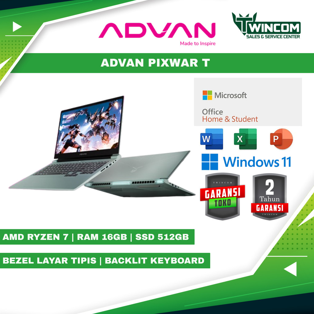 ADVAN Laptop Gaming Pixwar Touchscreen | Ryzen 7 / 6800H | 16GB/512GB | Display 15,6 Inch FHD Touchs