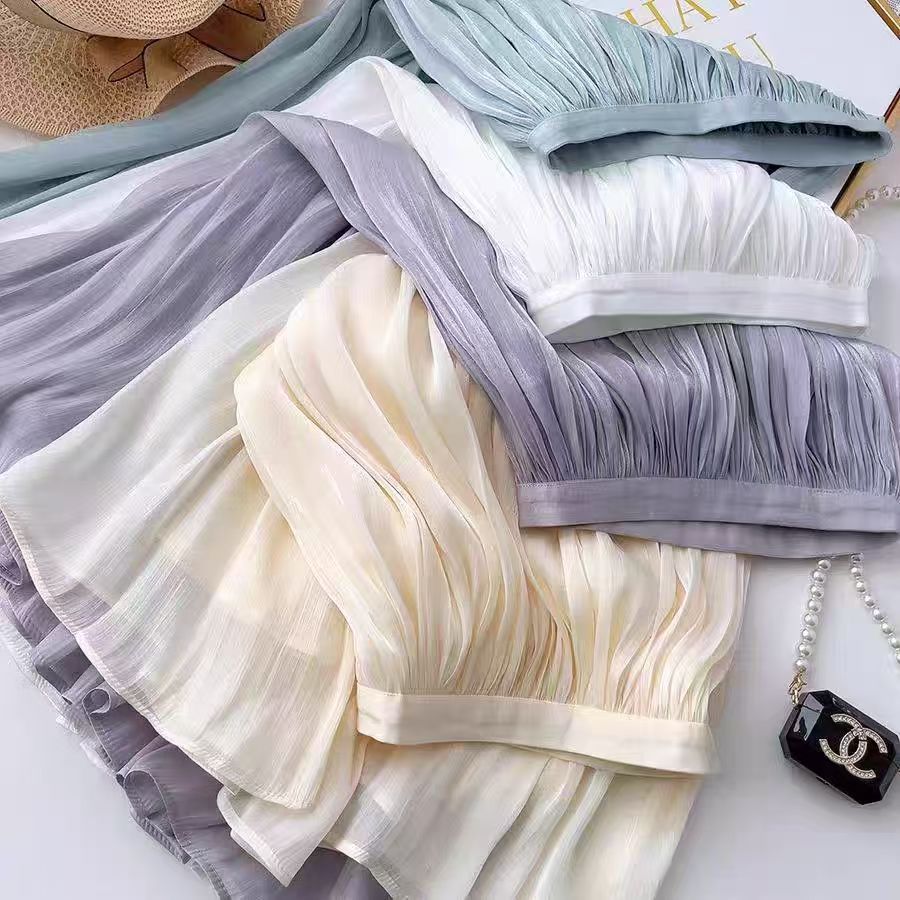 (KATUSAID) Gaya Lembut Elegan Gaun Wanita - Slim Fit, Panjang Sedang, Kain Sutra Berkilau Mewah