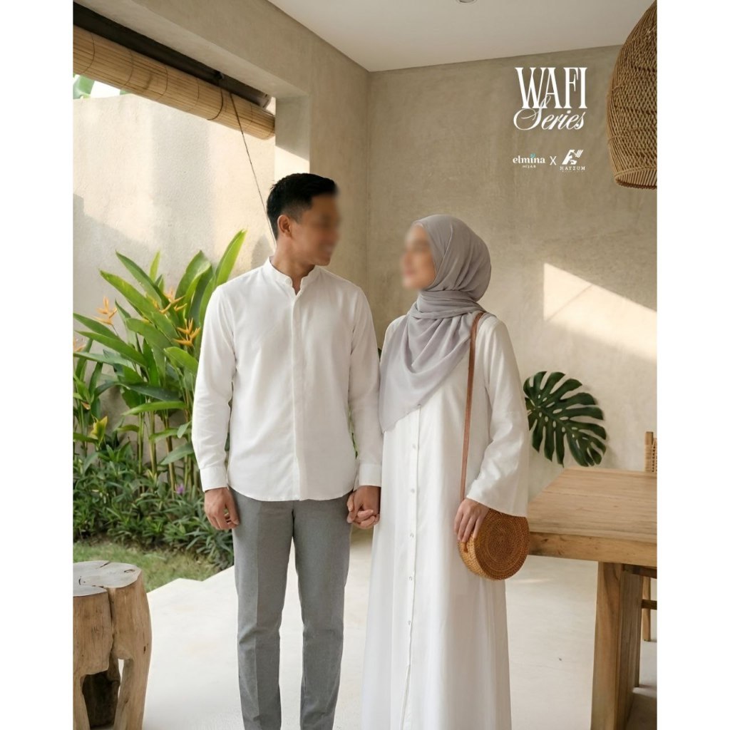 Elmina Wafi Series Terbaru 2026 Sarimbit Couple Family Set Dress Koko Gamis Polos Raya Collection Si