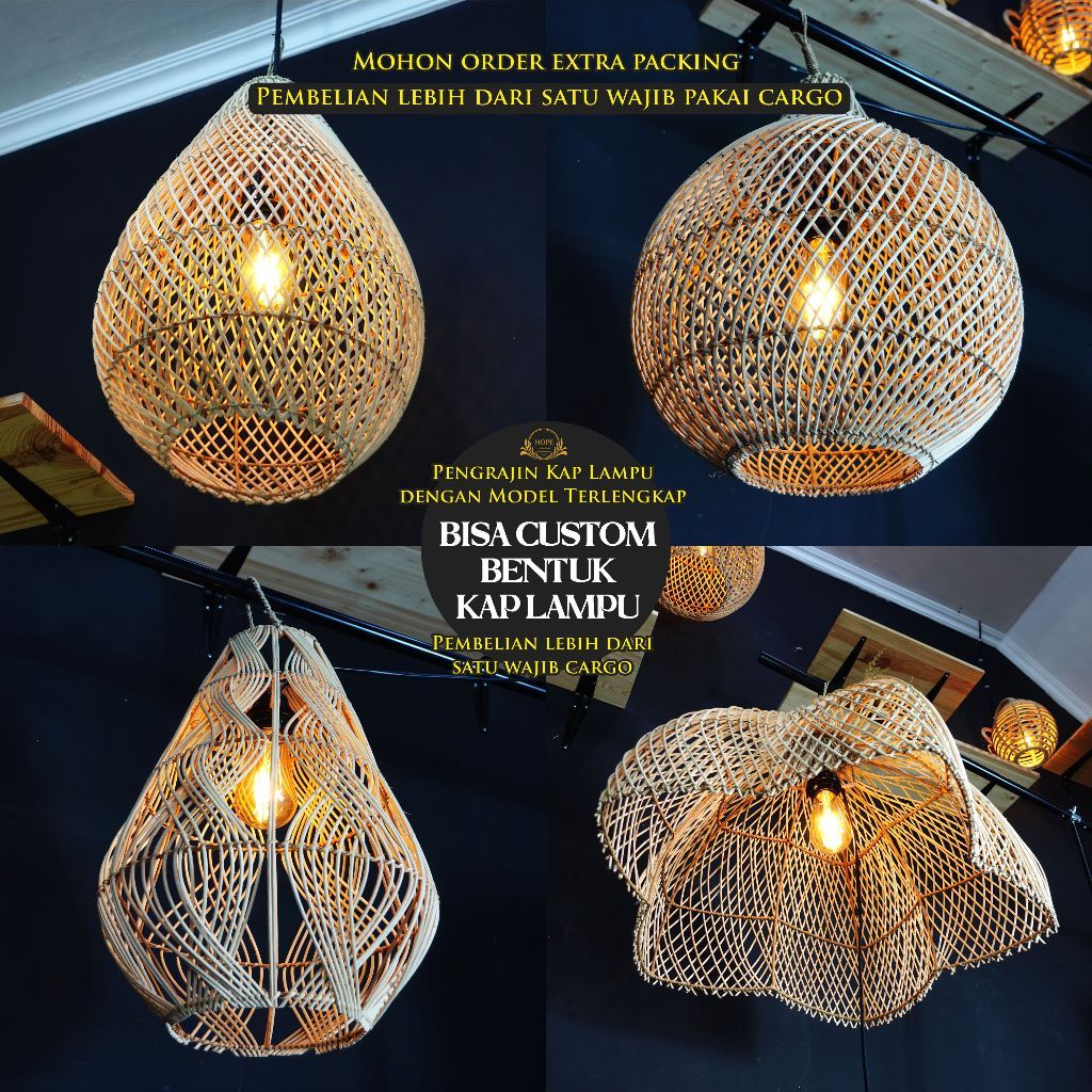 TL TERLENGKAP Kap Lampu Rotan Gantung Hiasan Cafe, Rumah, Hotel Dll
