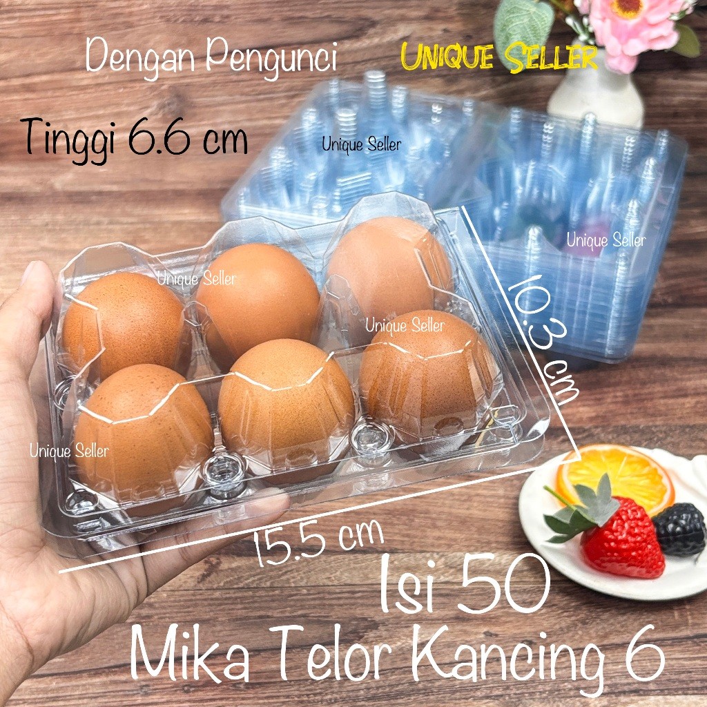 Isi50 Tray Telor Mika isi 6 dengan Pengunci TEBAL Tray Mika Telur Ayam Plastik Kancing Sekat 6 Luban
