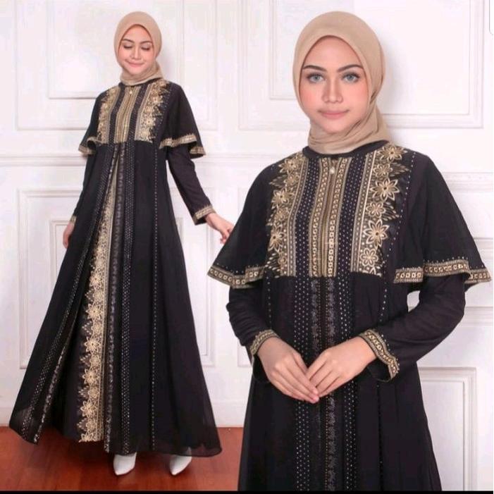 Abaya turkey ALESHA/gamis remaja/Abaya remaja - hitam bordir coklat, L