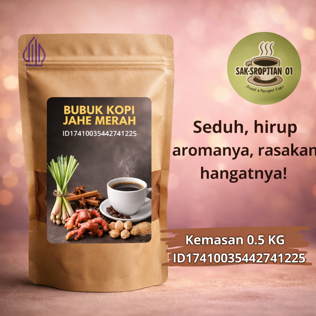 (ss01) Bubuk kopi Jahe merah nikmat hangat dan lezat Kemasan 500 Gram Kopi bubuk jahe merah murah bu