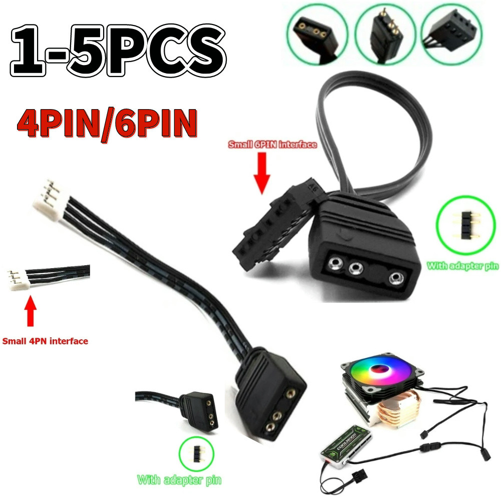 Small 4Pin/6Pin to 5V ARGB 3Pin Fan Controller Adapter Cable for Coolmoon 5V Three-pin to 4pin/6Pin 