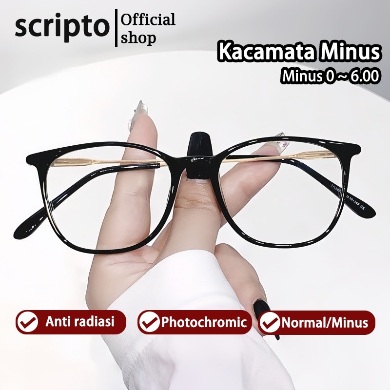 Scripto Kacamata Night Drive Bluecromic Photocromic Anti Radiasi Minus CYL Wanita Pria Frame Kaca ma