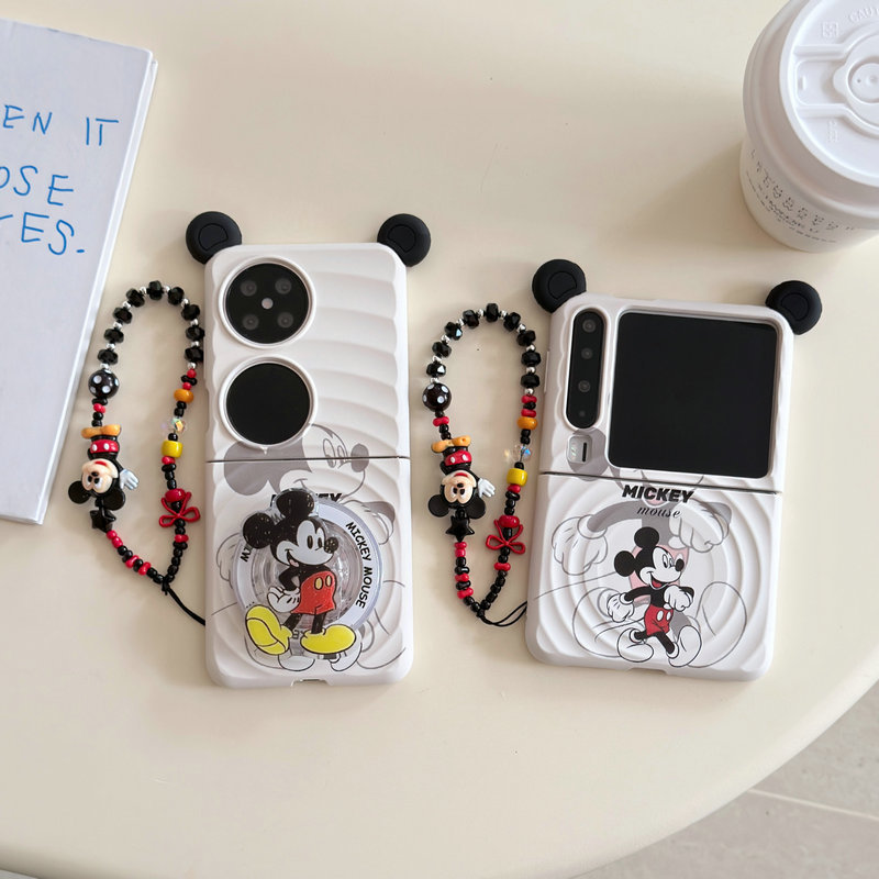 Casing ponsel lipat untuk Huawei Pura X Boyang Design Mickey dengan telinga, braket magnetik, gelang