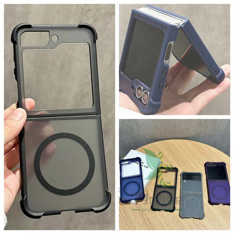 Casing Armor Magnetik Translucent Matte untuk Samsung Galaxy Z Flip 7 Z Flip 6 Z Flip 5 Z Flip 4/3, 