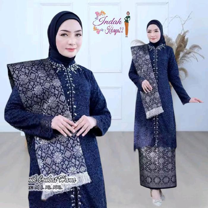 Setelan Kebaya Tunik Payet Brokat Modern Atasan Baju Kurung Melayu Mix Rok Songket Dress Kebaya Kond