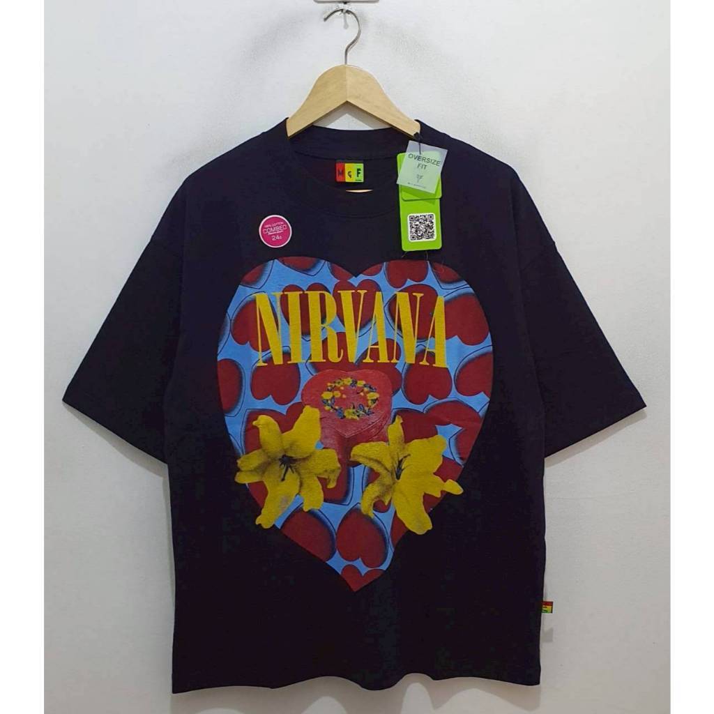 OVERSIZE KAOS T-SHIRT MUSIC NIRVANA HEART BLACK