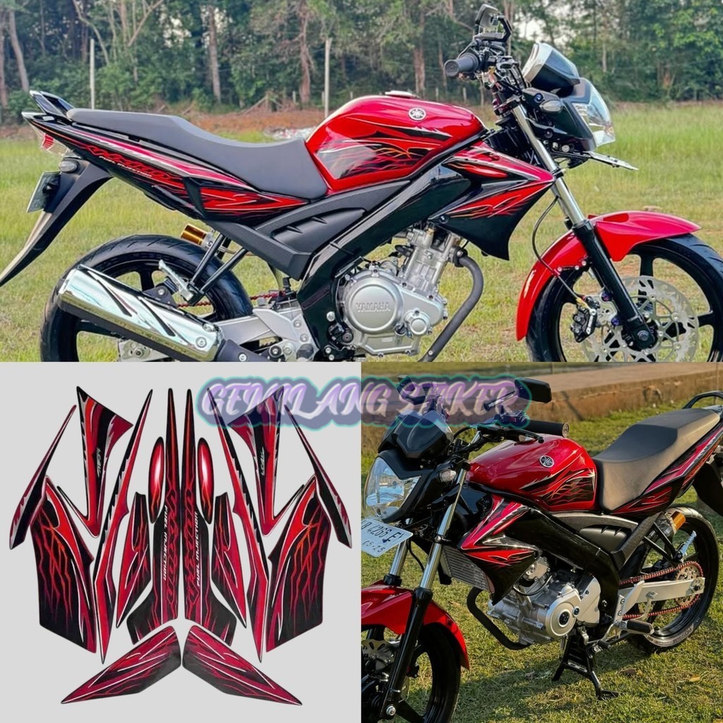 Striping Decal Polet Sticker yamaha vixion 2010 old hitam merah list body standar