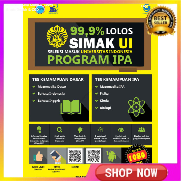 TOKO BUKU 99,9% LOLOS SIMAK UI SELESKI MASUK UNIVERSITAS INDONESIA PROGRAM IPA IDO101 PASTI BISA LUL