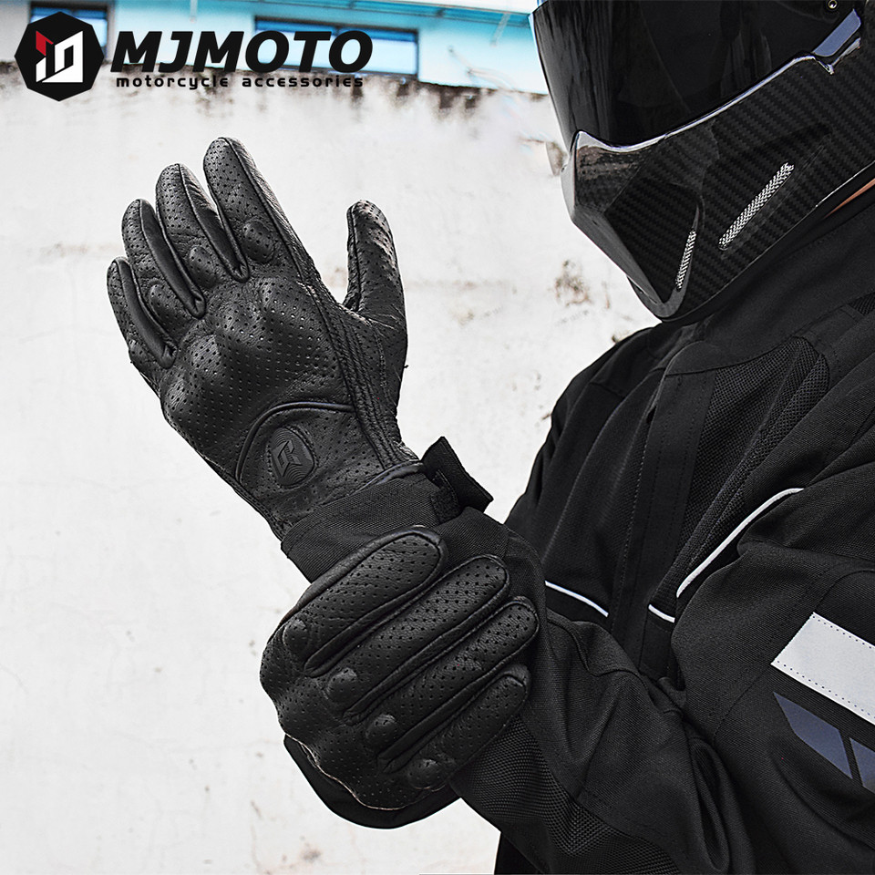 MJMOTO Retro Leather Motorcycle Gloves Riding Anti-fall Moto Gloves Classic Goat Leather Perforated 