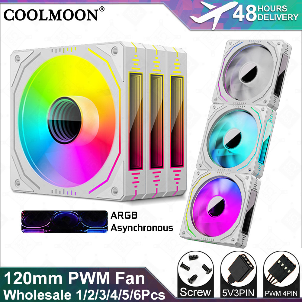 Coolmoon New 120mm Asynchronous ARGB Fans 5V3PIN/4PIN PWM White PC Case Heat ssipation MOD Single Sa