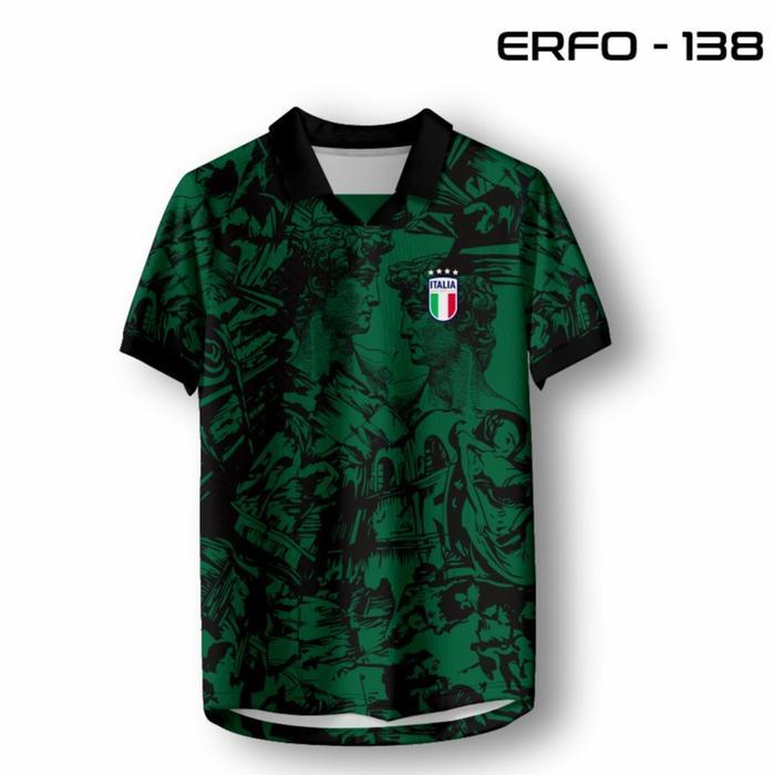 Jersey Italia Green Renaissance - Baju Bola Motif Klasik Seni Patung Italia Hijau Hitam ERFO-138 - S