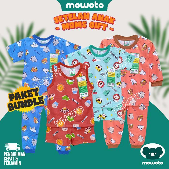 [ PAKET BUNDLING ] Setelan Anak Moms Gift Motif Print Baju Anak Perempuan Anak Laki Laki