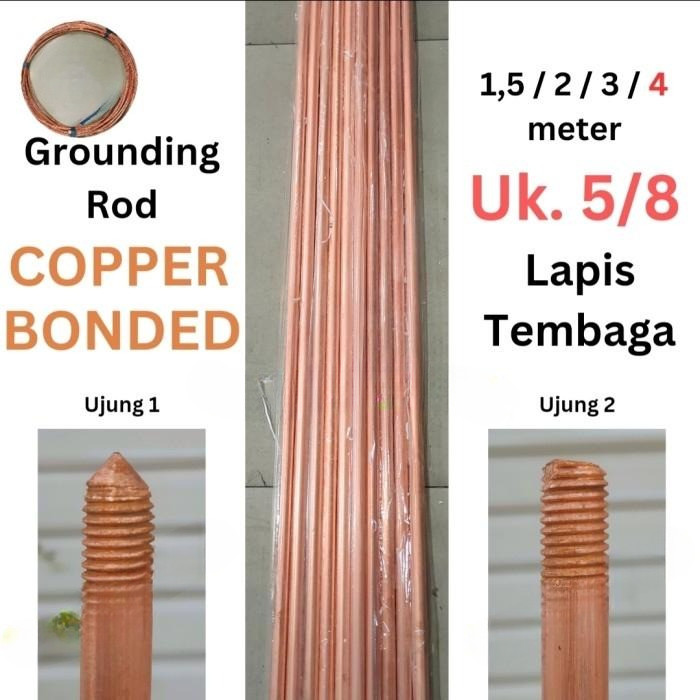 Rod Copper Bonded 5/8 x 4 Meter / Stik Grounding Rod Copper Bonded Panjang 4 Meter