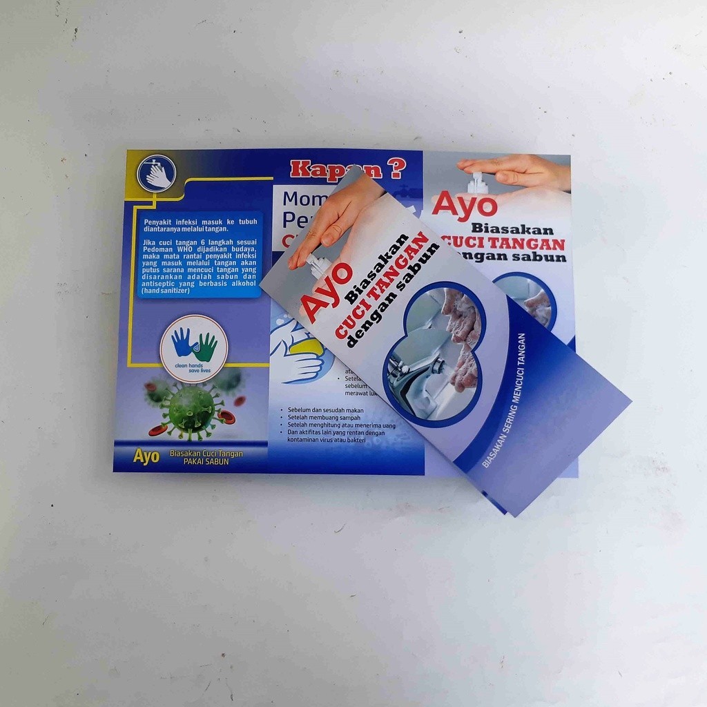 Brosur Cara Cuci Tangan, Langkah Cuci Tangan, Leaflet kesehatan, Media Promkes untuk Puskesmas