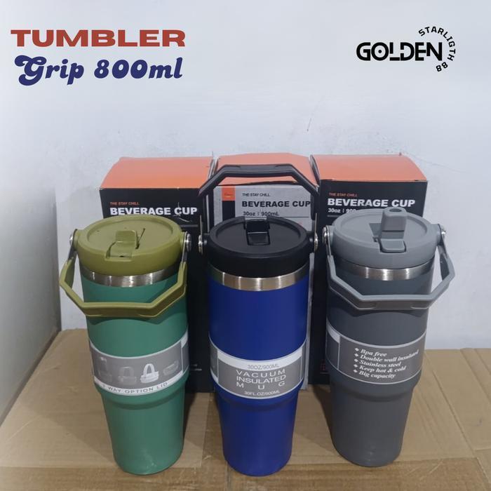 SixEleven4 Tumbler Tyeso Handle Vacuum Insulated 890ml SUS 304 dengan Sedotan & Pegangan Tahan Lama 