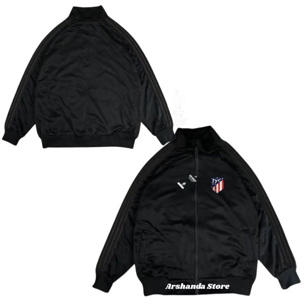 Tracktop Jaket Unisex Black Stripe Hitam List Outdoor Jacket Olahraga Club Bola Top Dunia Atletico M