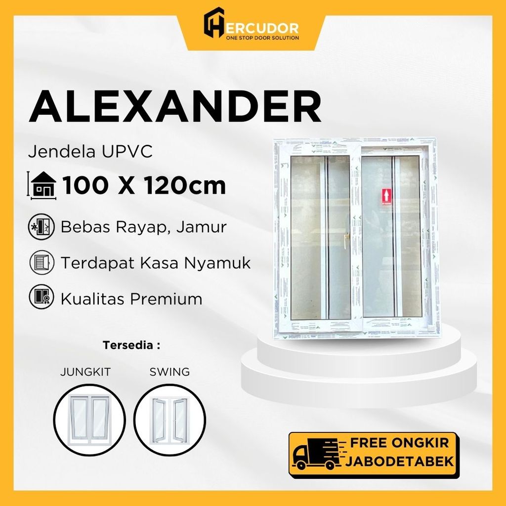 ALEXANDER WH - Jendela UPVC Premium Double Sliding + Kasa Nyamuk 100x120 Alexander White