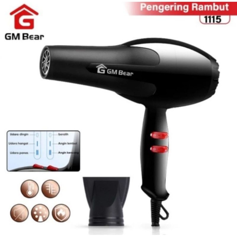 GM Bear 1140 Hair Dryer Pengering Rambut 220V 600W Hitam