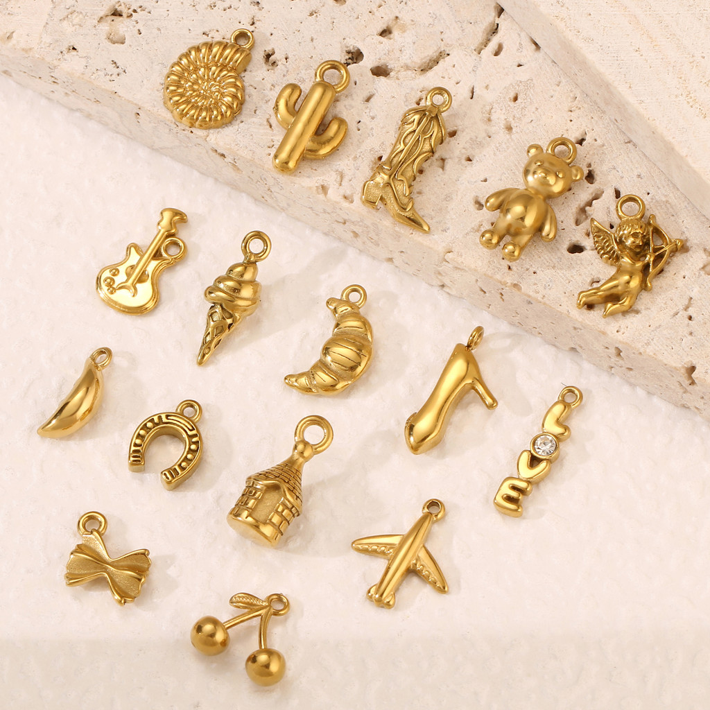 3Pcs Reto Cactus/Boot/Violin/Horseshoe Charm Stainless Steel Small 3D Ice Cream/Moon Pendant DIY Ear
