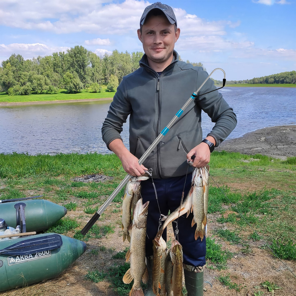 SANLIKE Telescopic Fish Gaff with Stainless Fishing Spear Hook Tackle 1.8M/2.1M Stainless Pole For S