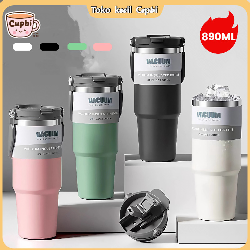 Gelas es mobil bernilai tinggi, gelas sedotan termos stainless steel berkapasitas besar, tahan dingi