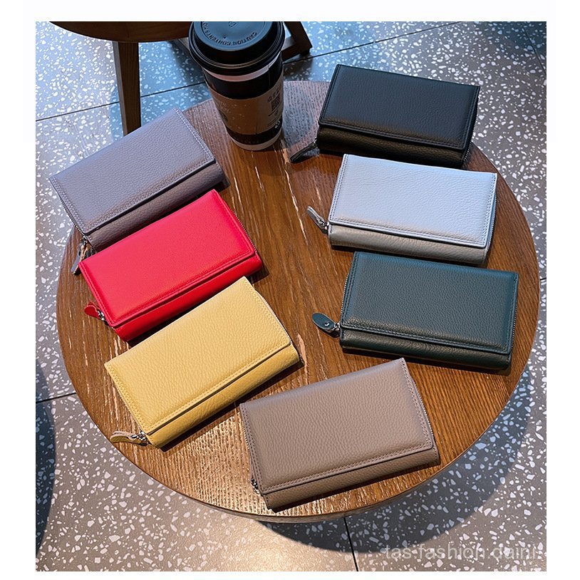 Dompet Kulit Asli Wanita Desain Unik, Kapasitas Besar, Dompet Lipat Tiga Panjang Sedang, Clutch Tang