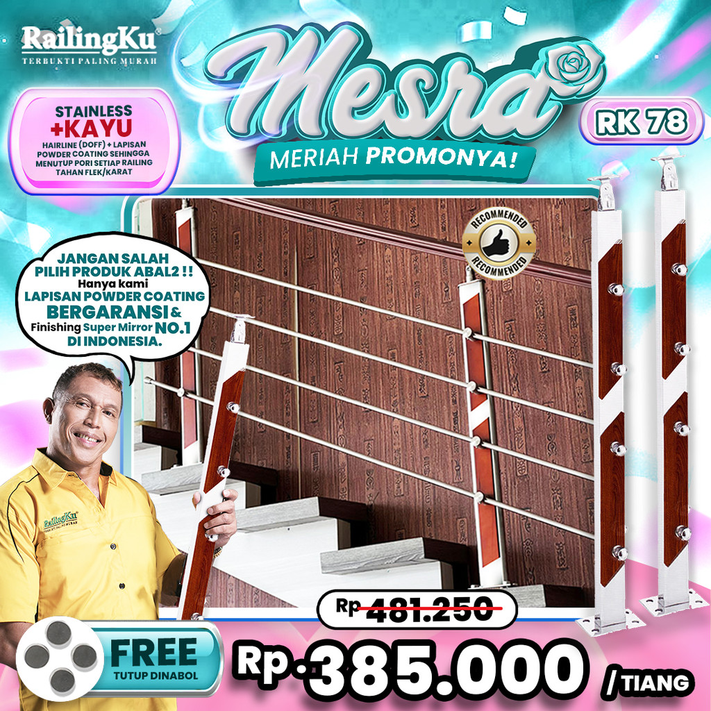 Railing Tangga Stainless Nature Desain Railingku [MESRA] RK 78 Railing Anti Karat Free Penutup Dynab